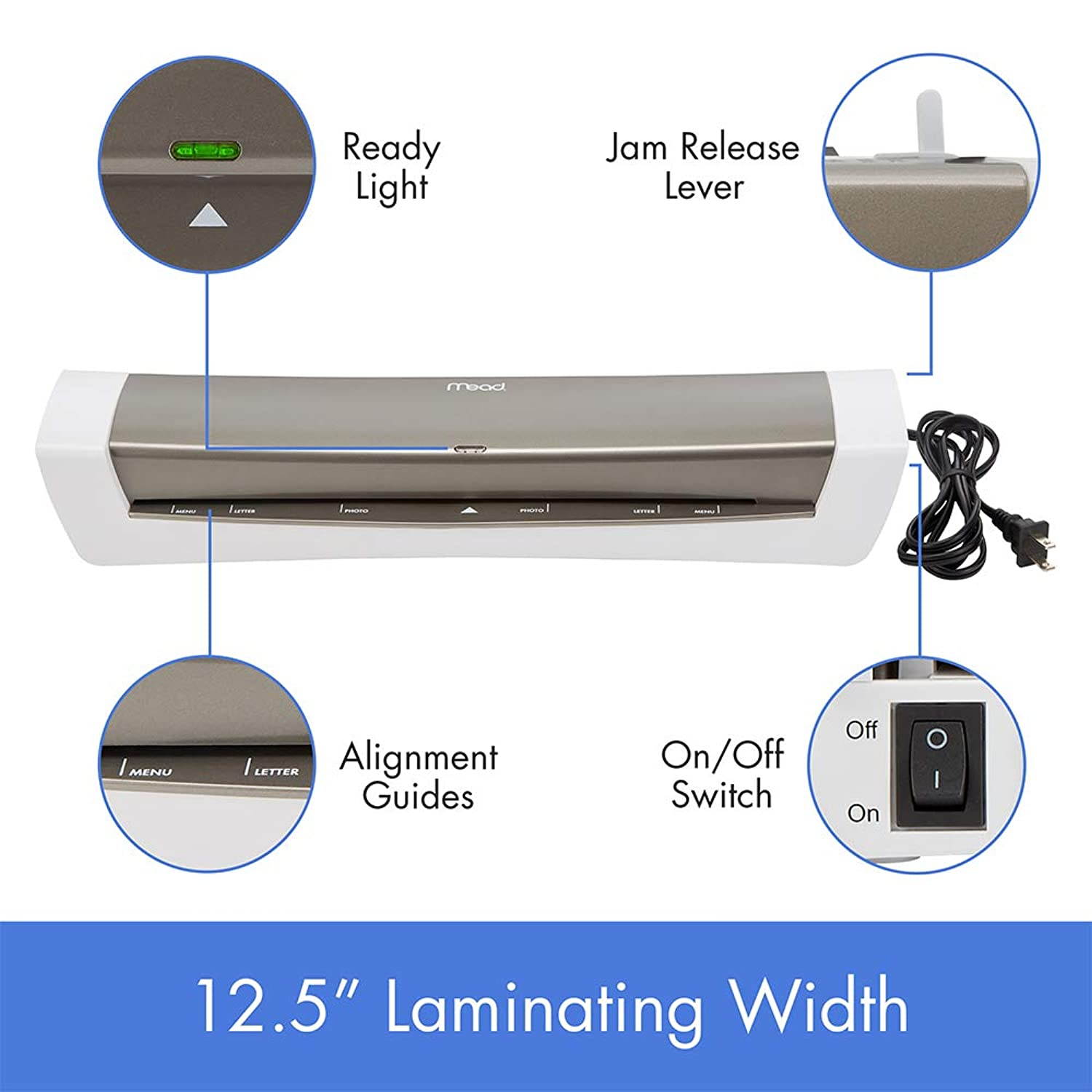Mead Laminator, Thermal, HeatSeal PRO Lamination Machine, 12.5" Max Width, includes EZAlign Laminating Sheets / Pouches (M1701875)