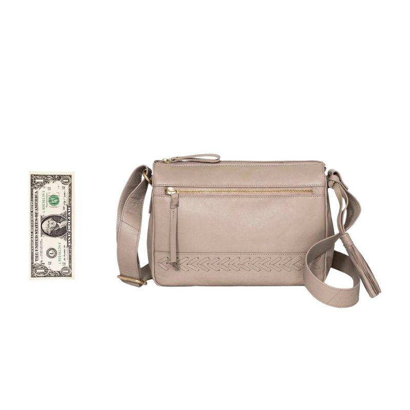 Great American Zip Closure Leather Shoulder Bag - Light Beige