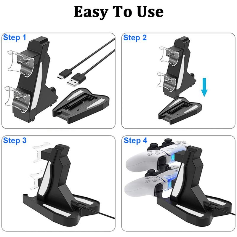 Charger for PS5 DualSense Wireless Controller, Charging Station with Dual USB C Ports & LED Indicator, Charger Stand Dock for Sony Playstation 5 Dualsense (Black)