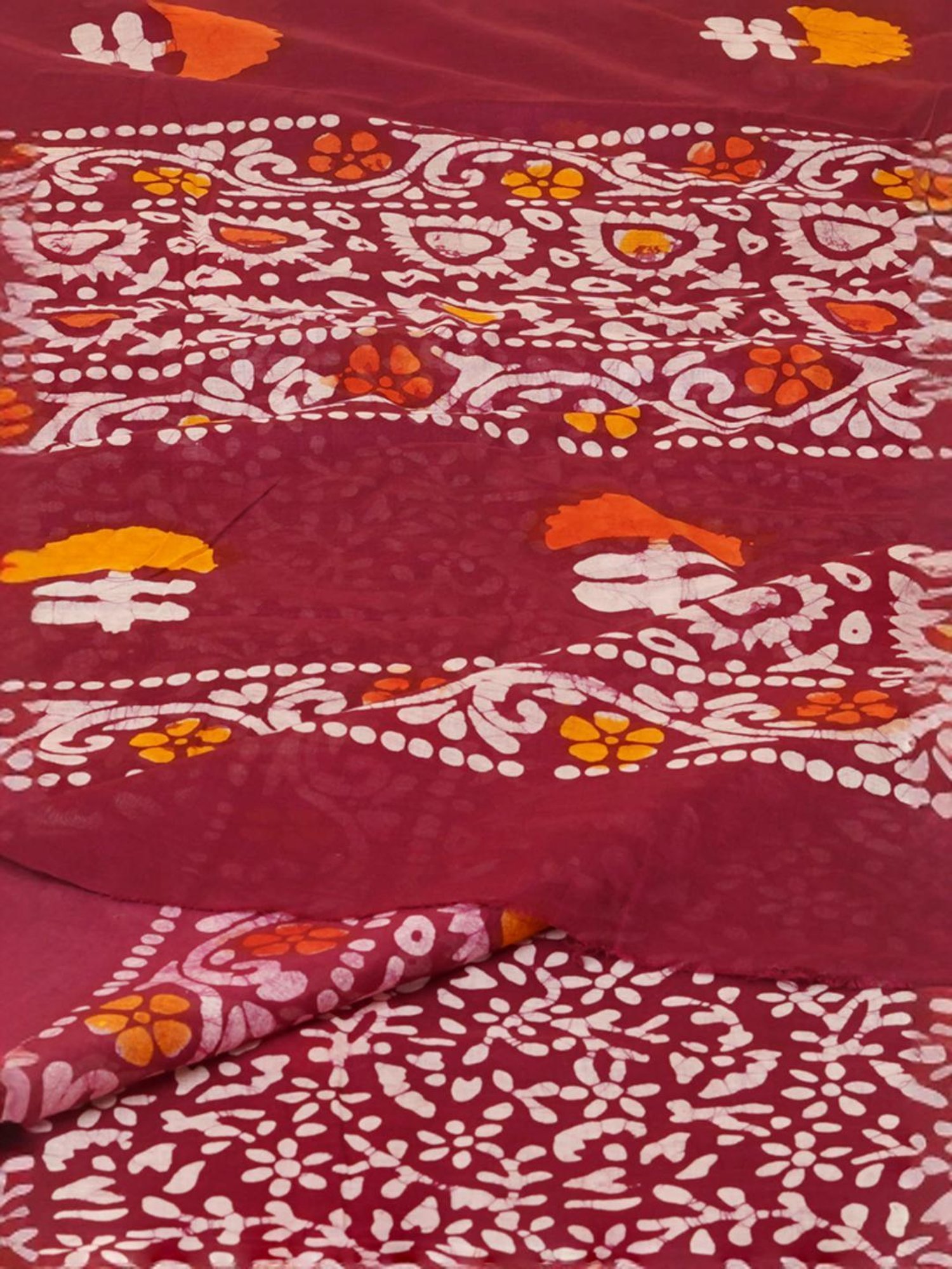 Unnati Silks Maroon Cotton Printed Saree With Unstitched Blouse
