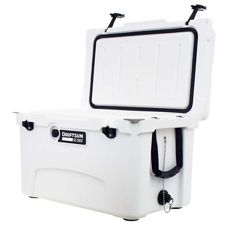 Driftsun Heavy Duty Rotomolded Thermoplastic UV Resistant Portable 45 Quart Insulated Hardside Ice Chest Beverage Cooler, White