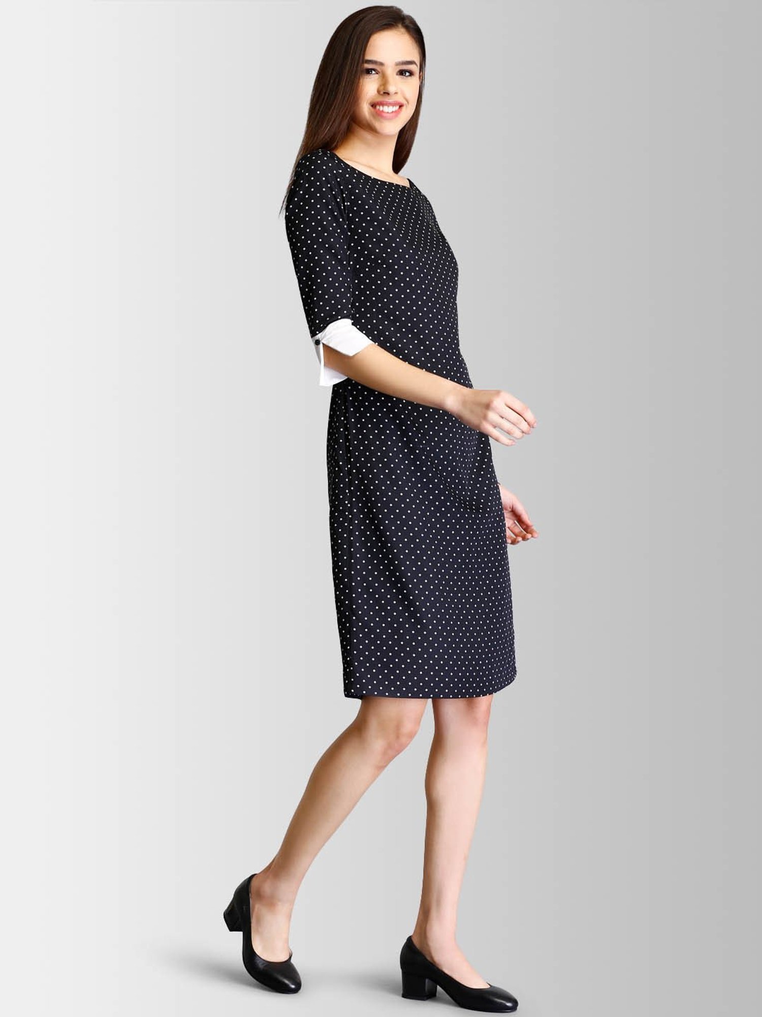 FableStreet Black & White Printed Shift Dress