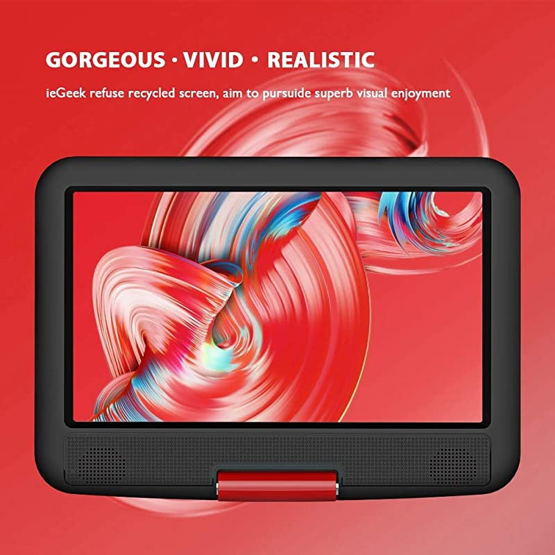 115 Portable DVD Player with SD CardUSB Port 5 Hour Rechargeable Battery 95 EyeProtective Screen Support AVin Out Region Free Red