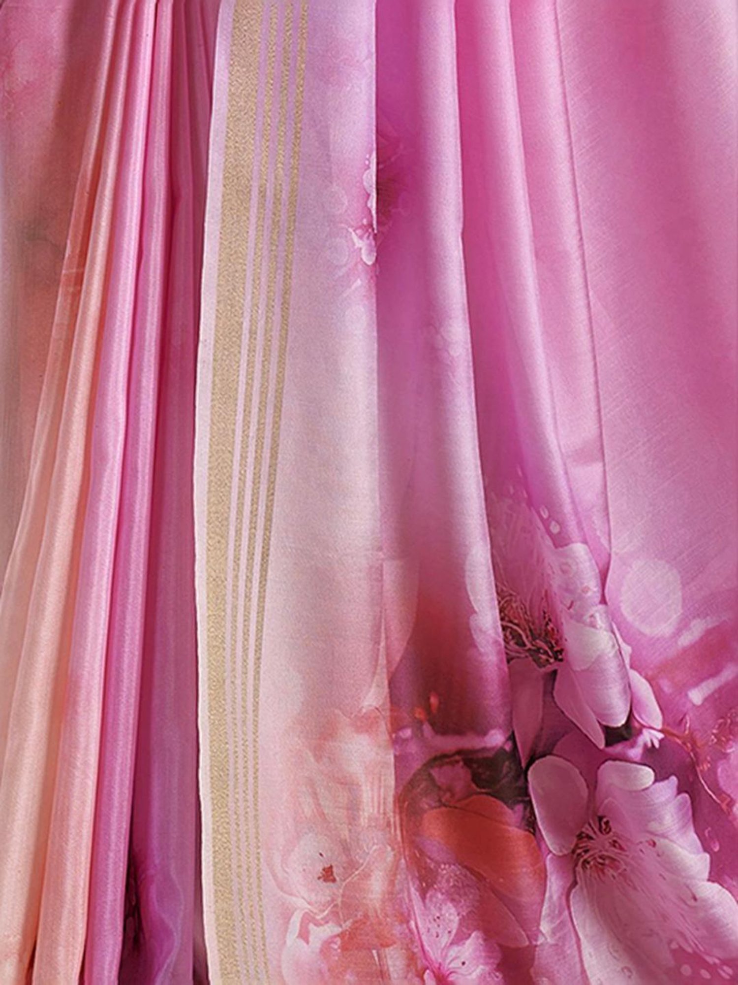 Satrani Pink Floral Print Saree With Unstitched Blouse