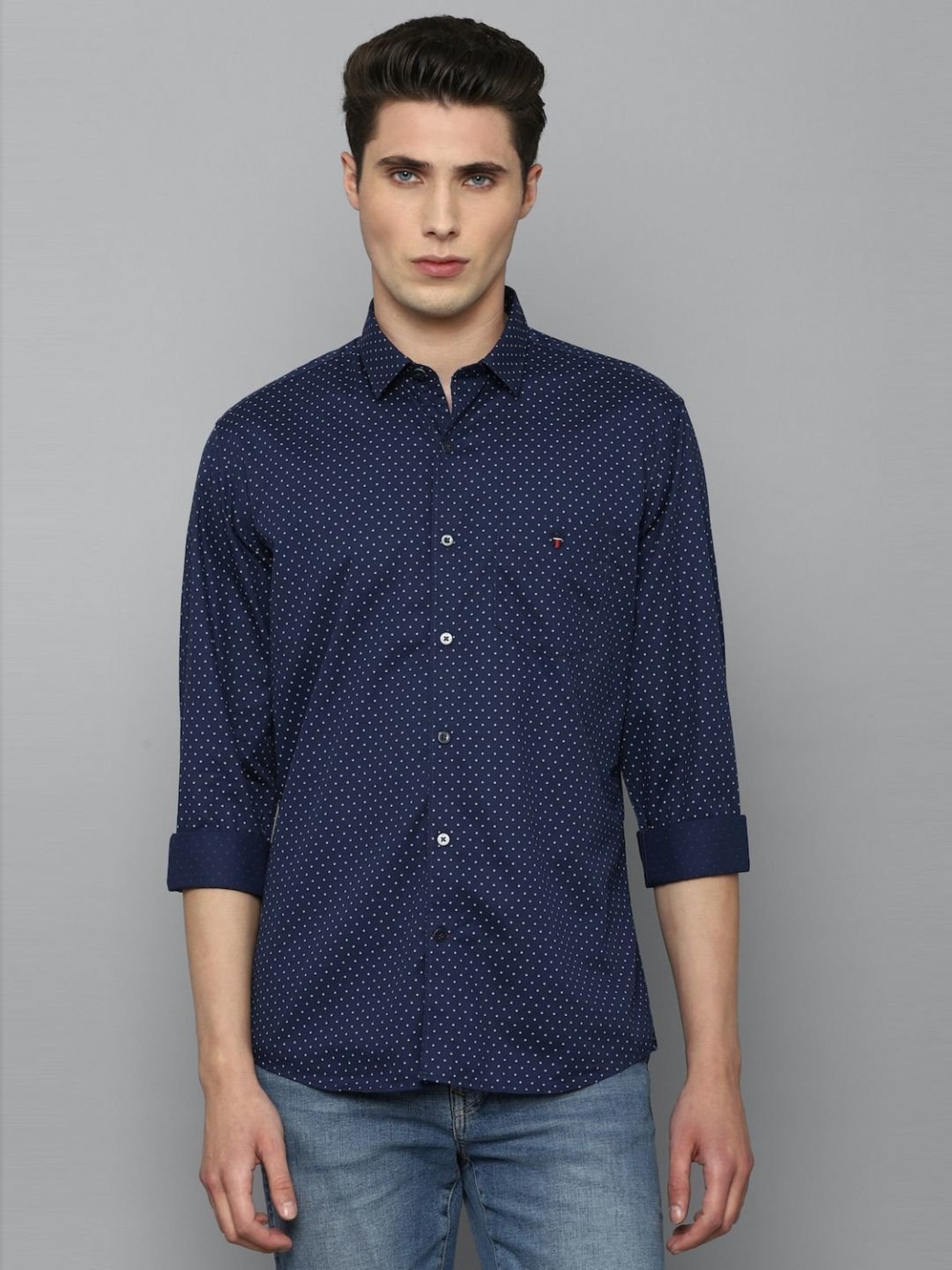 Louis Philippe Sport Navy Cotton Slim Fit Printed Shirt