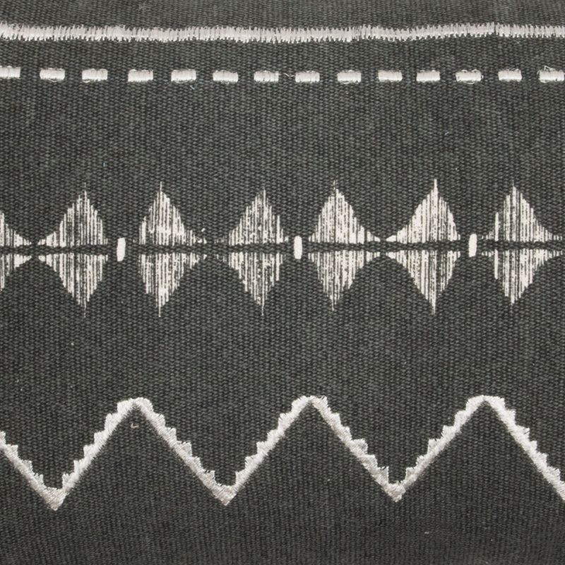 Gray Hand Woven 14 x 22 inch Decorative Cotton Throw Pillow Cover With Insert and Hand Embroidered Pattern - Foreside Home & Garden