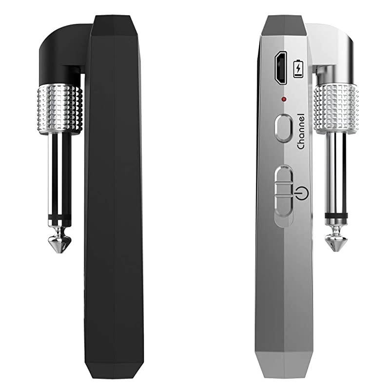 Wireless Guitar Transmitter Receiver Set 5.8GH Wireless Guitar System 4 Channels for Electric Guitar Bass (Silver/Black)