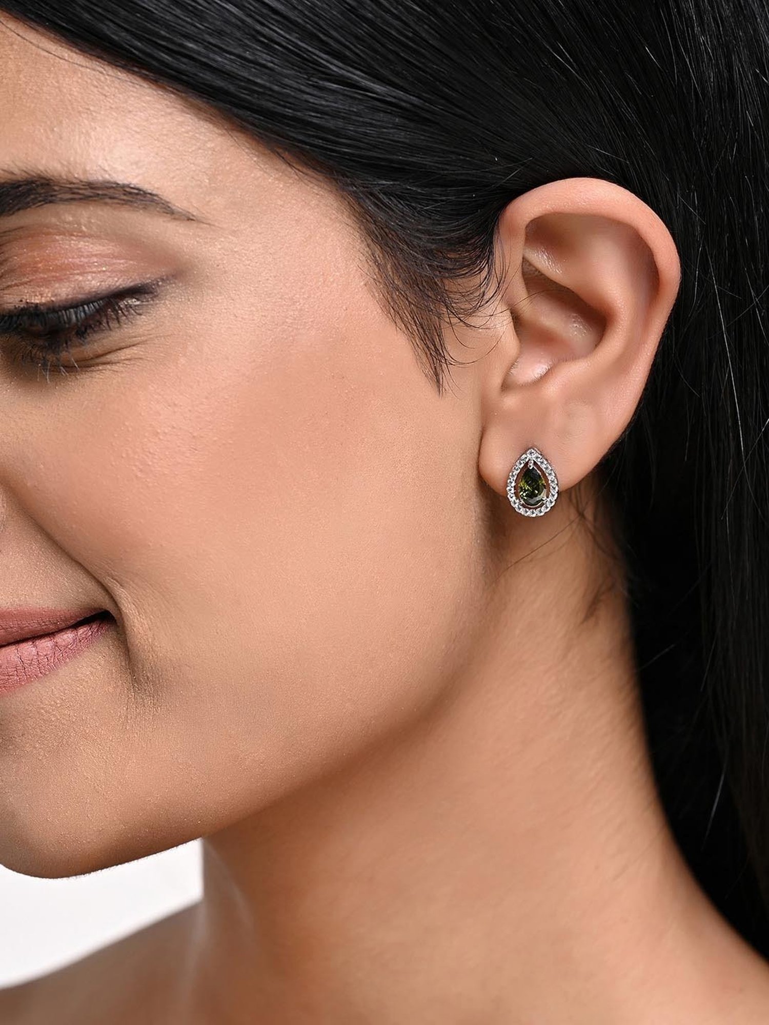 March by FableStreet Sterling Silver Peridot Pear Shaped Stud Earrings for Women