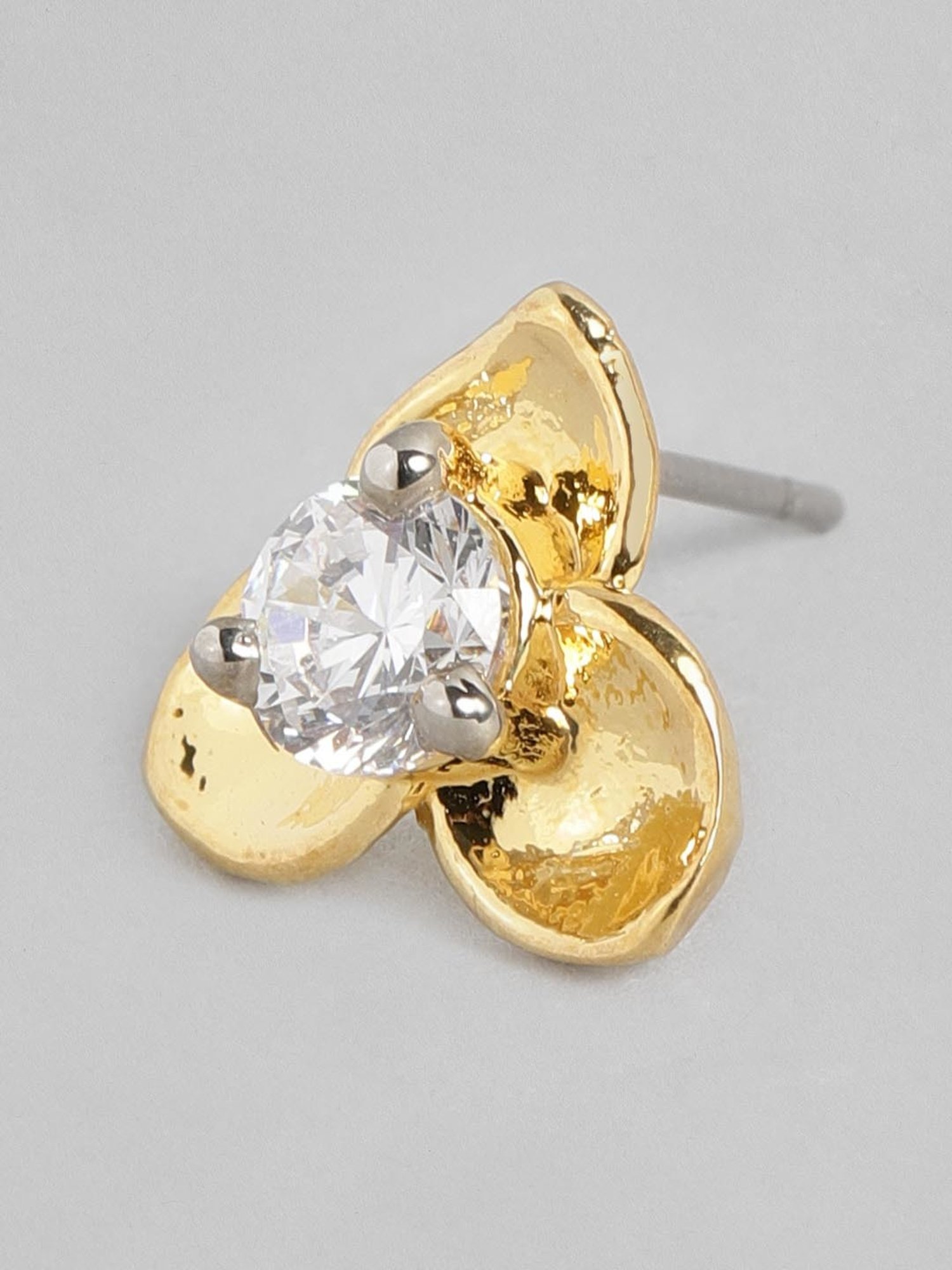 Estele Gold-Plated CZ Floral Stud Earrings for Women