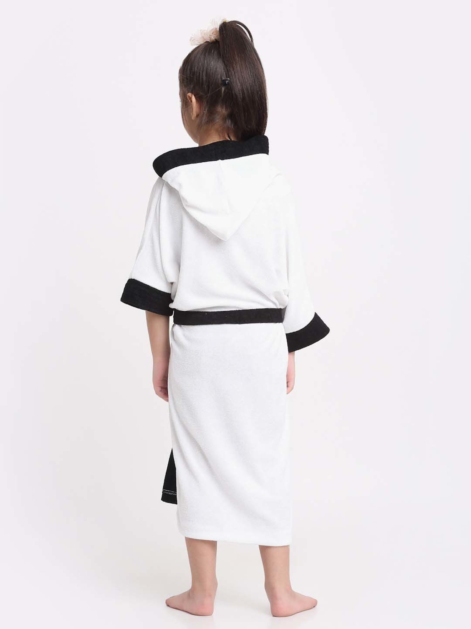 Creeva Melodious Black & Turkish Micro Terry 225 GSM Kids Hooded Bathrobe 4-5 Years With Pocket