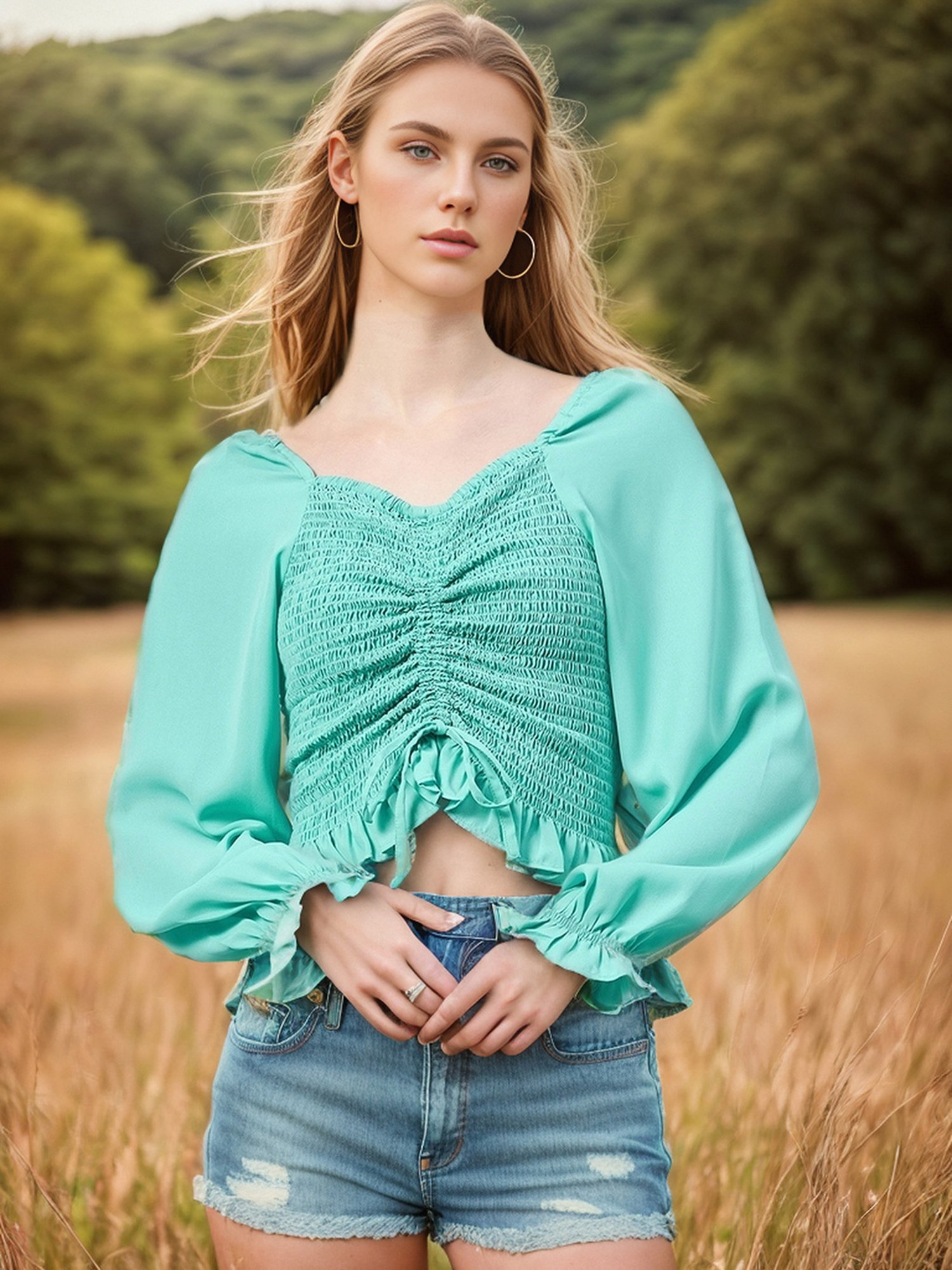 Rare Turquoise Slim Fit Crop Top