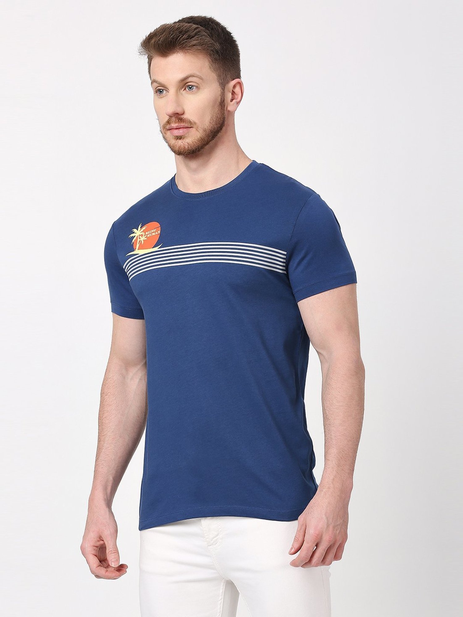 Being Human Dark Blue Regular Fit Printed T-Shirt