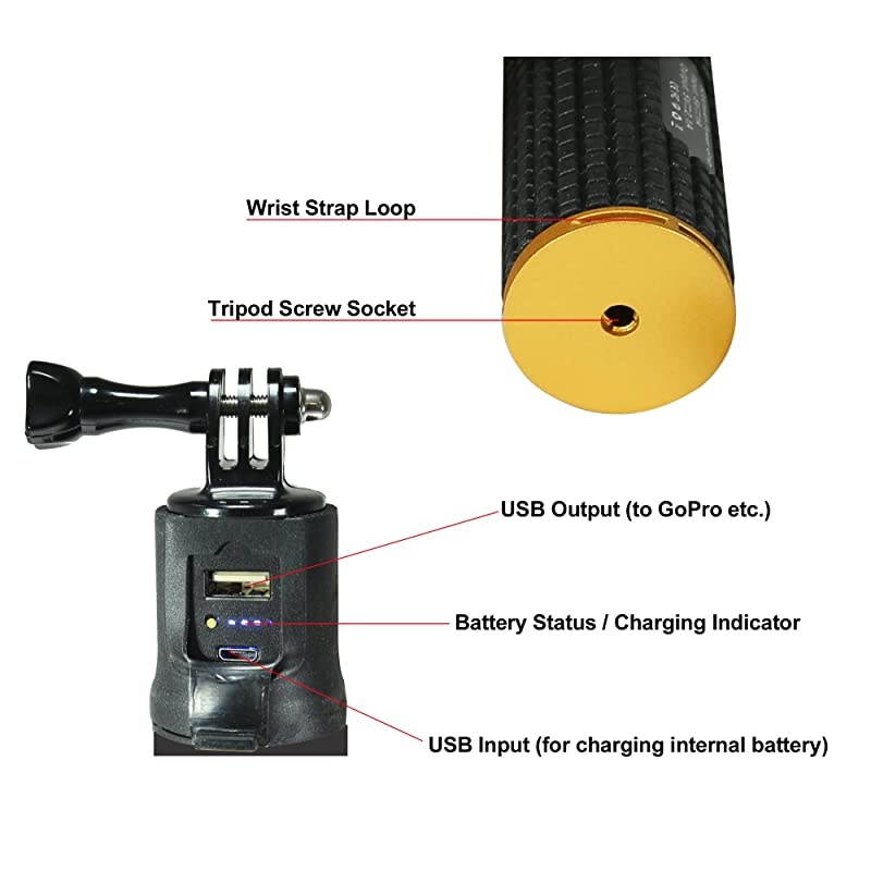 PG-6X Rechargeable Battery Hand Grip with Folding Extension Bracket for GoPro Hero Action Cameras, Camcorders and Smart Phones. 5X Extended Run. Works with GoPro Max and Hero 8, 7, 6, 5 etc.