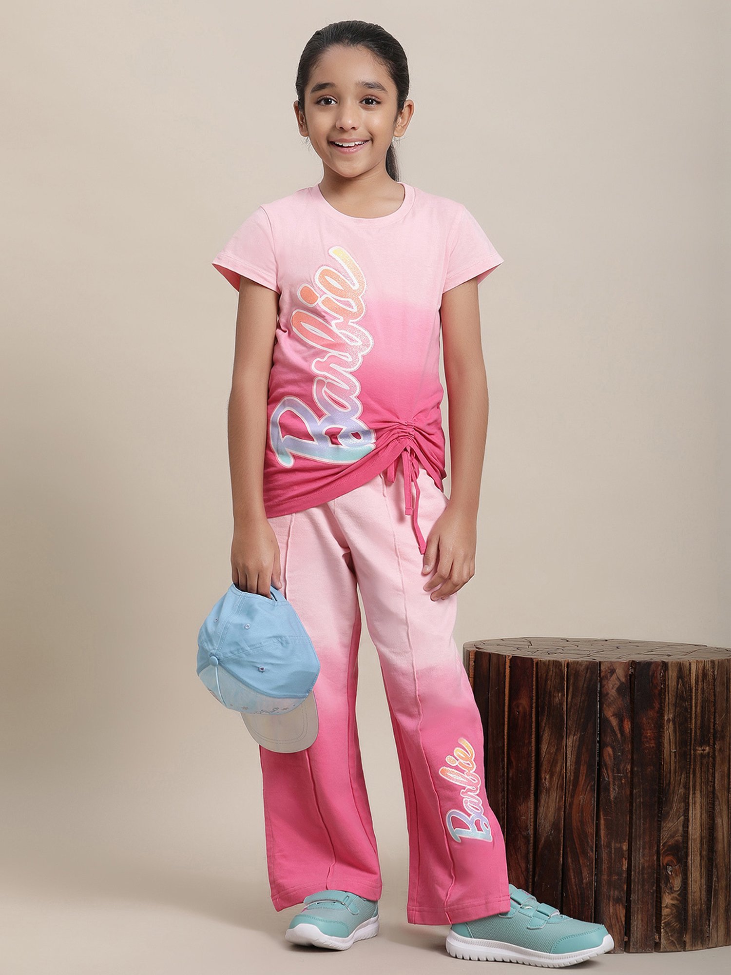 Kidsville Barbie Printed Pink Regular Fit Combo Set For Girls