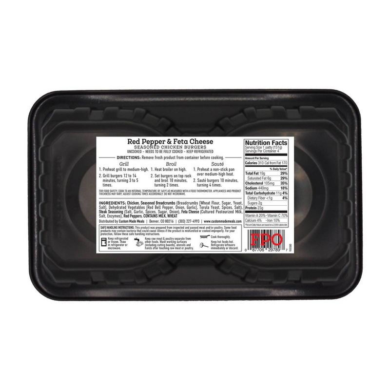 Custom Made Meals Red Bell Pepper & Feta Cheese Chicken Burgers - 1.33lbs