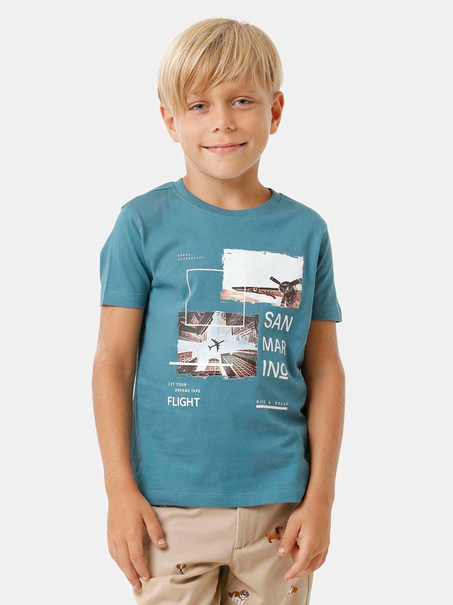Kate & Oscar Kids Blue Cotton Printed T-Shirt