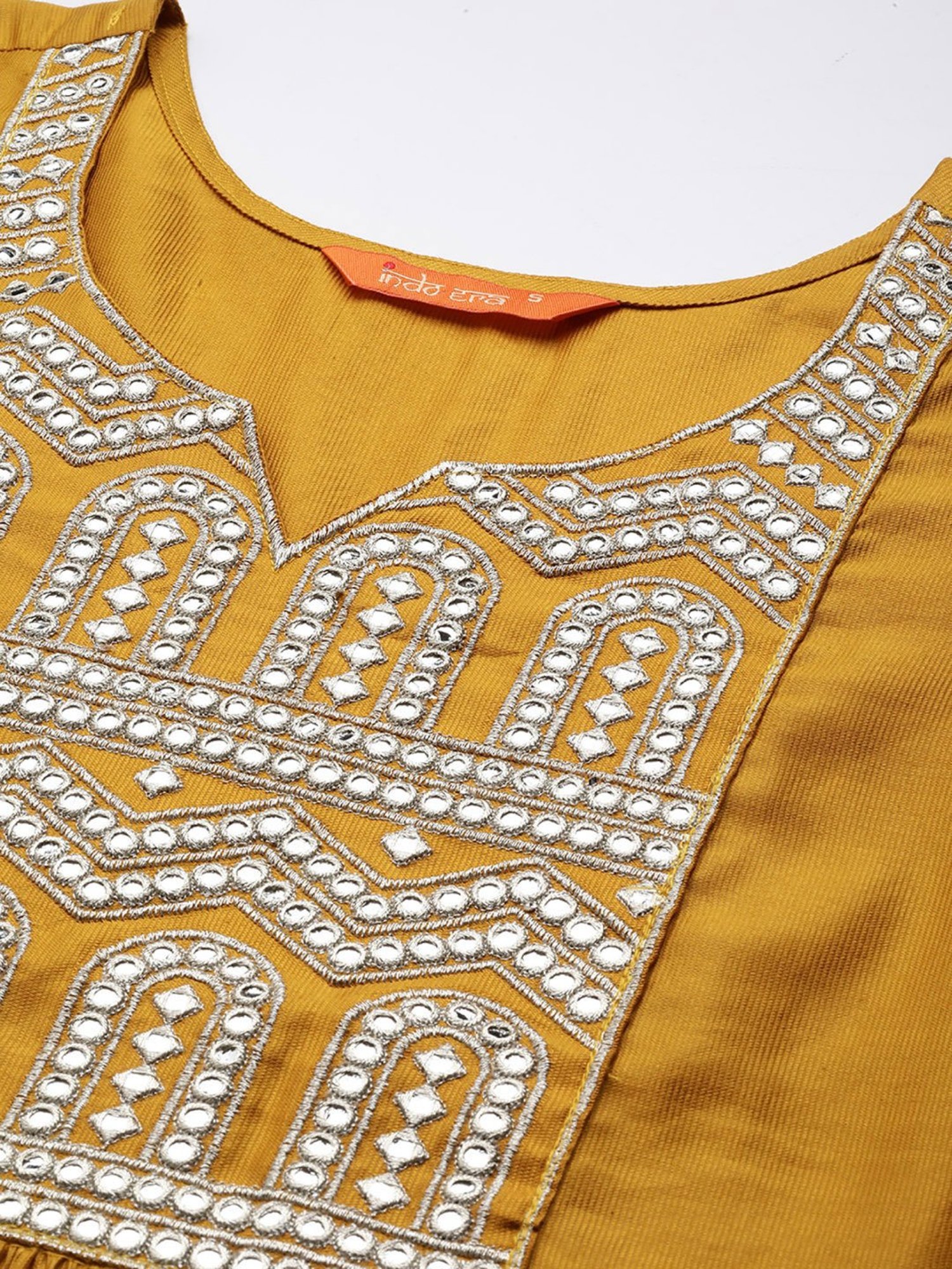 Indo Era Mustard Embroidered Kurta Pant Set With Dupatta