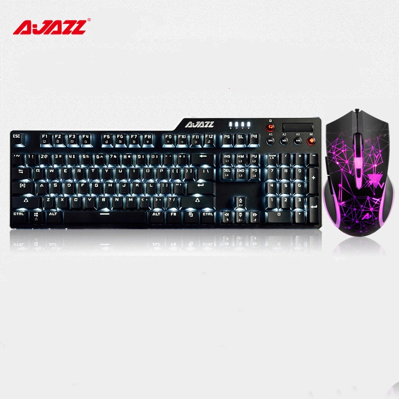 Ajazz AK35IGT Ergonomic Design, Cool Exterior USB Wired N-key Rollover White Backlit Blue Mechanical  Gaming Keyboard And AJ107 2400DPI  Mouse Combo For Office And Game - Black