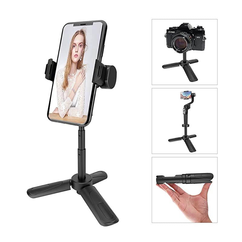 Phone Tripod  Mini Portable Camera Stand Holder Extendable Tabletop Desk Tripod Compatible with iPhoneCameraSamsungSmartphoneWebcam 360 Rotation Black