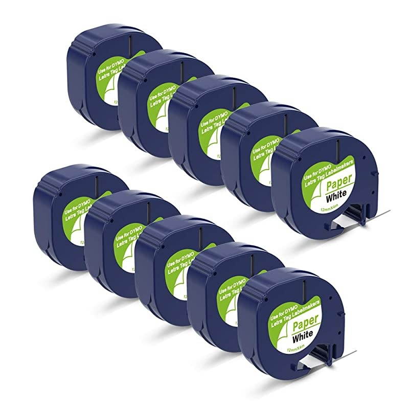 Compatible Label Tape Replacement for DYMO 91330 LetraTag Labeling Refills SelfAdhesive Paper Tape for DYMO LetraTag Label Makers Black Print on White 12 Inch x 13 feet 12mm x 4m 10Pack