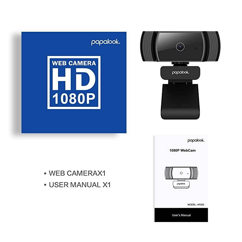 Webcam 1080P Full HD  AF925 Computer Camera with Microphone Autofocus Web Cams for DesktopLaptopMac Works with Skype Zoom WebEx Hangouts