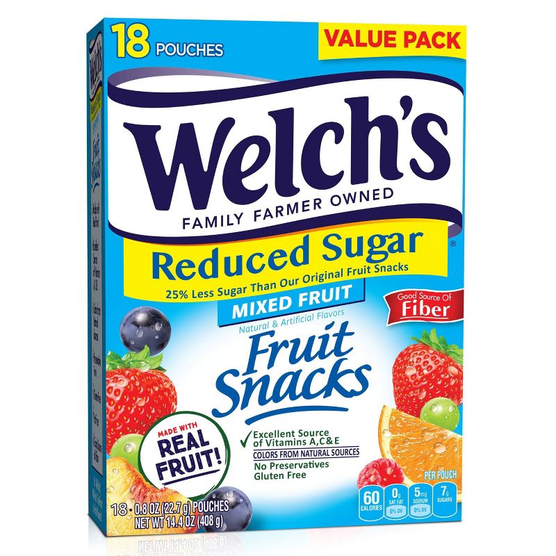 Welch's Reduced Sugar Mixed Fruit Flavored Fruit Snacks - 18ct