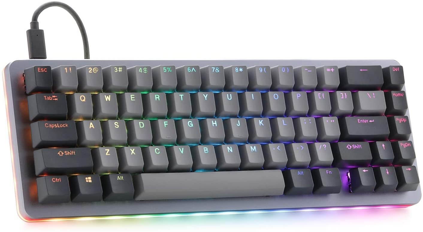 Drop ALT Mechanical Keyboard &mdash; 65% (67 Key) Gaming Keyboard, Hot-Swap Switches, Programmable Macros, RGB LED Backlighting, USB-C, Doubleshot PBT, Aluminum Frame (Halo Clear, Gray)