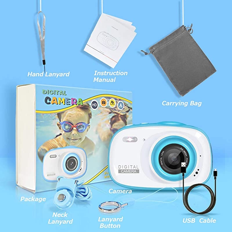 Camera 6X Digital Zoom 8MP HD Cameras Mini Child Camcorder with 2inch LCD Display Video Recorder Playback for Party Outdoor Swimming USB Powered 16G Memory Card Included