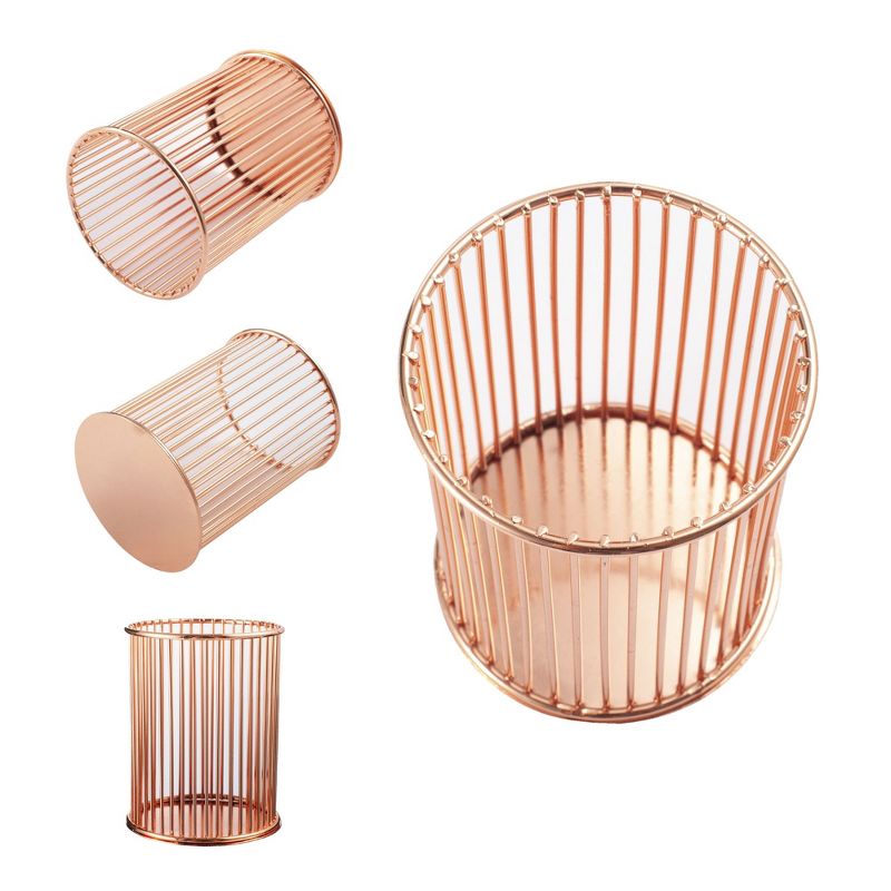 Zodaca Rose Gold Metal Wire Pen Holder for Desk Pencil Makeup Brush