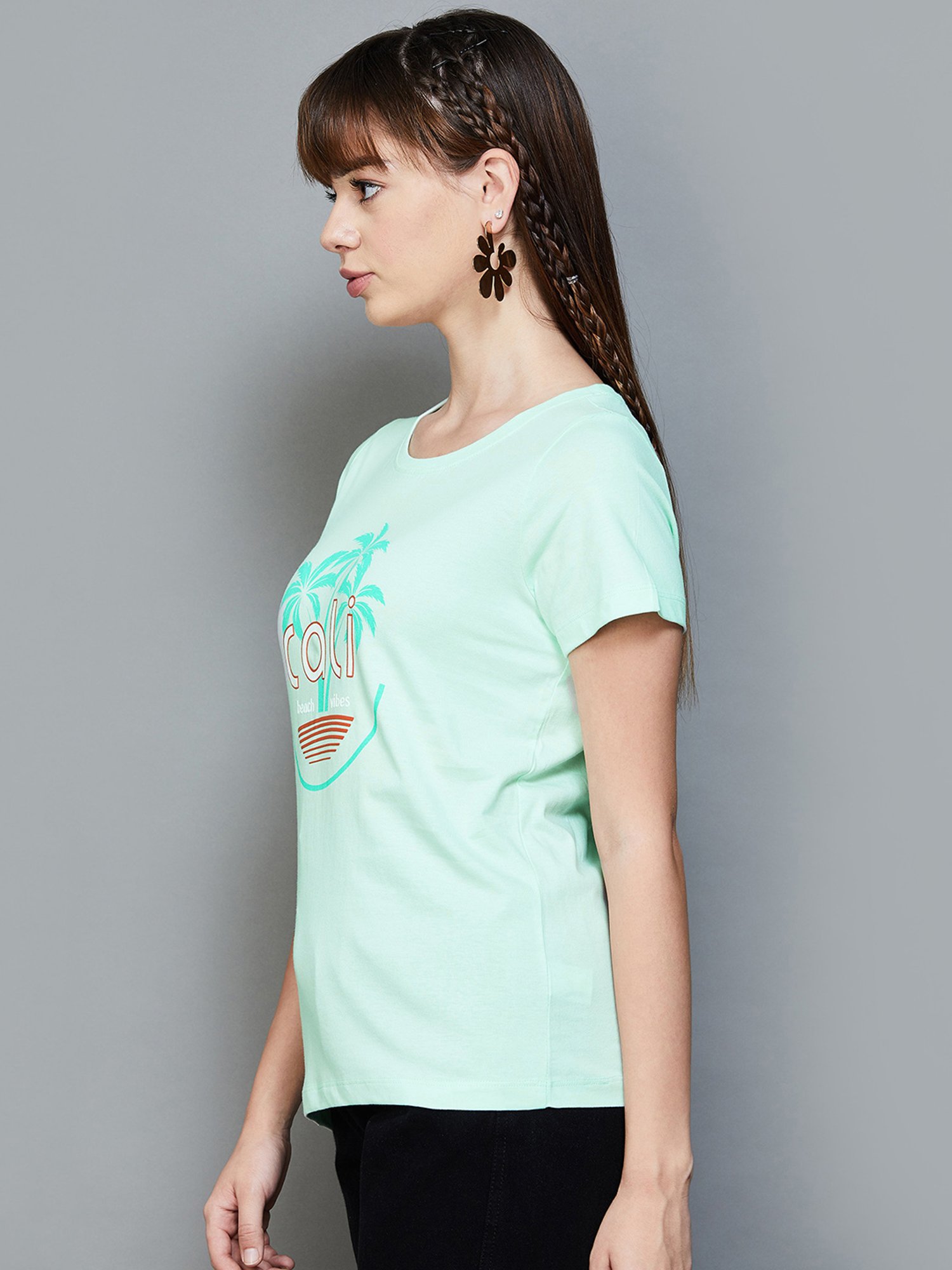 Fame Forever by Lifestyle Green Cotton Printed Top