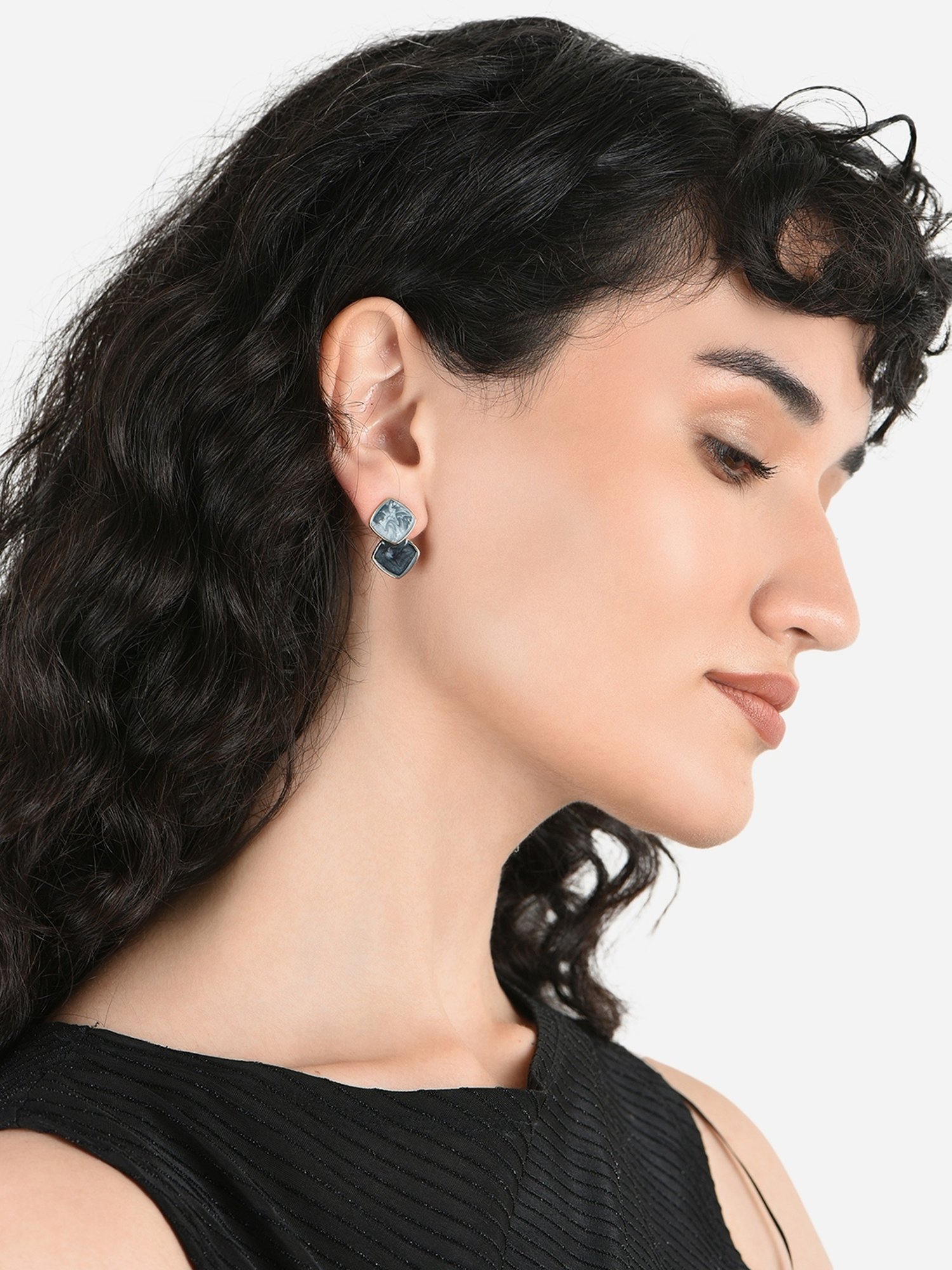 ToniQ Charming Enamel Casual Look Alloy Grey Drop Earrings for Women