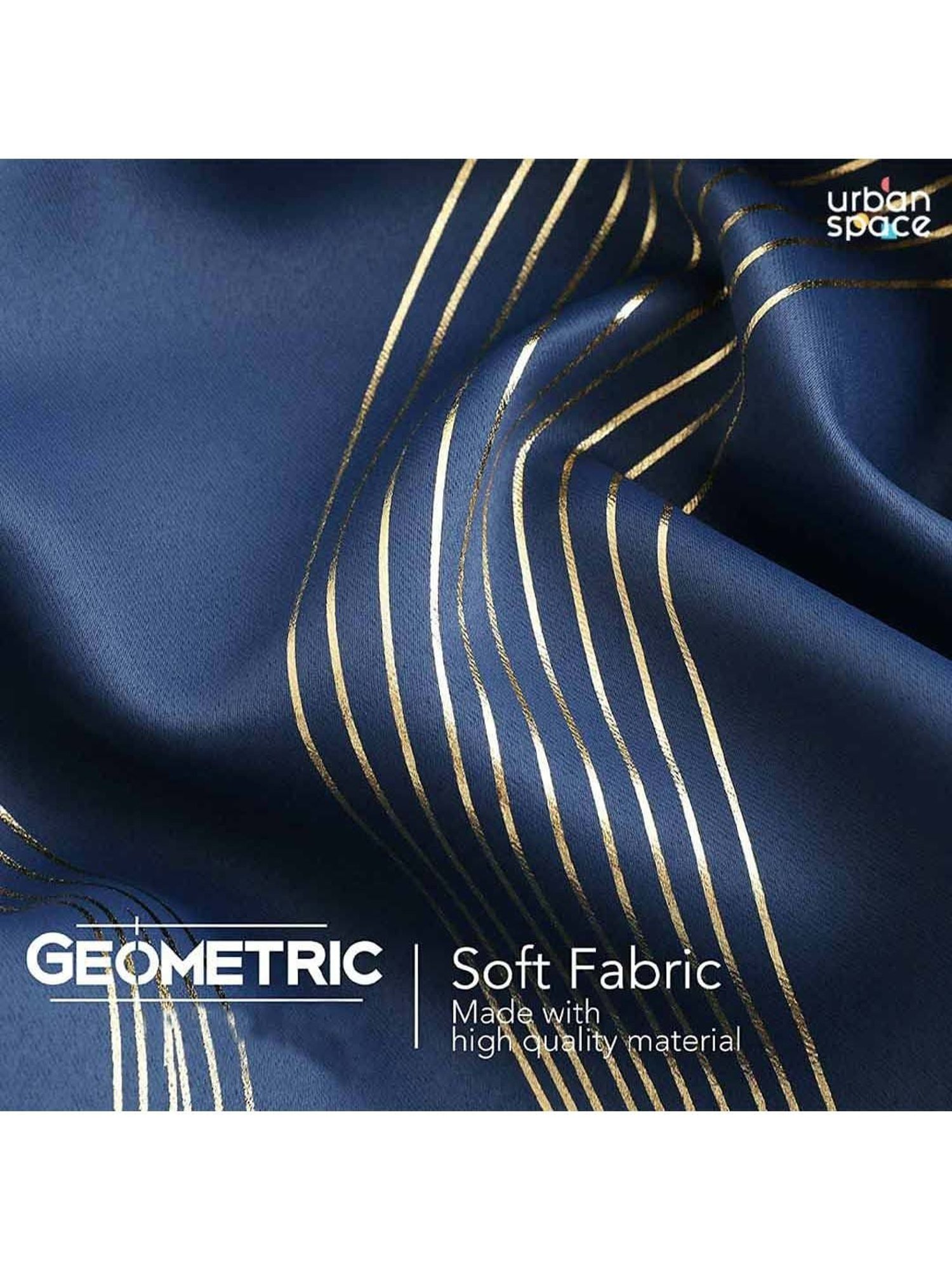 Swayam Cream & Blue Printed Faux Silk Door Curtains - Set of 2