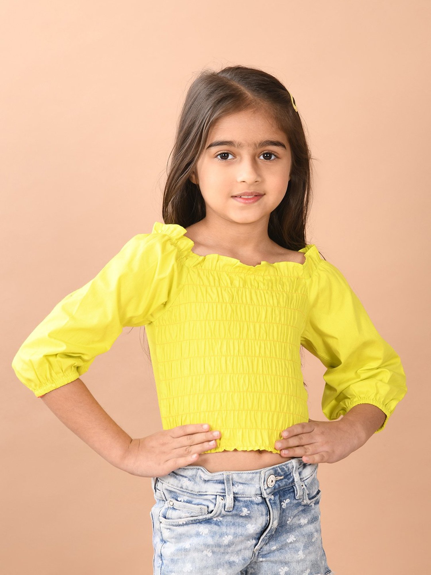 LilPicks Kids Yellow Solid Crop Top