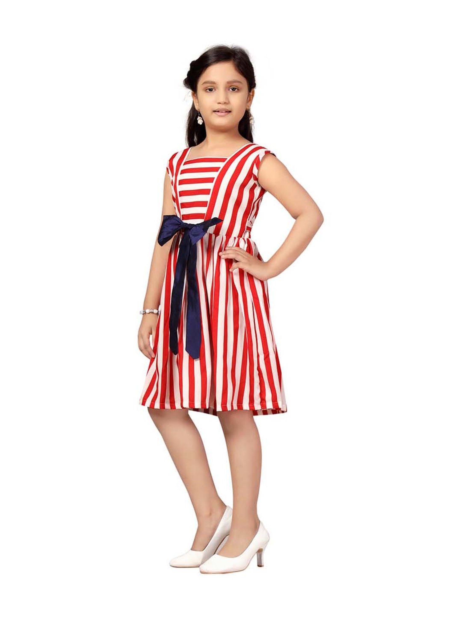 Aarika Kids Red & White Striped Dress