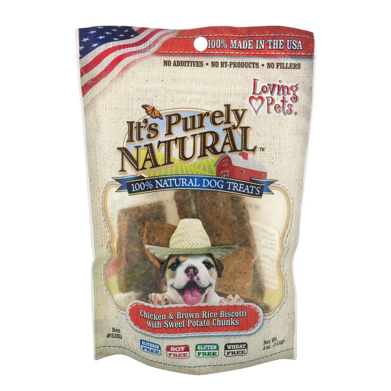 Loving Pets It's Purely Natural Chicken & Brown Rice Biscotti with Sweet Potato Chunks (4 oz Pack)