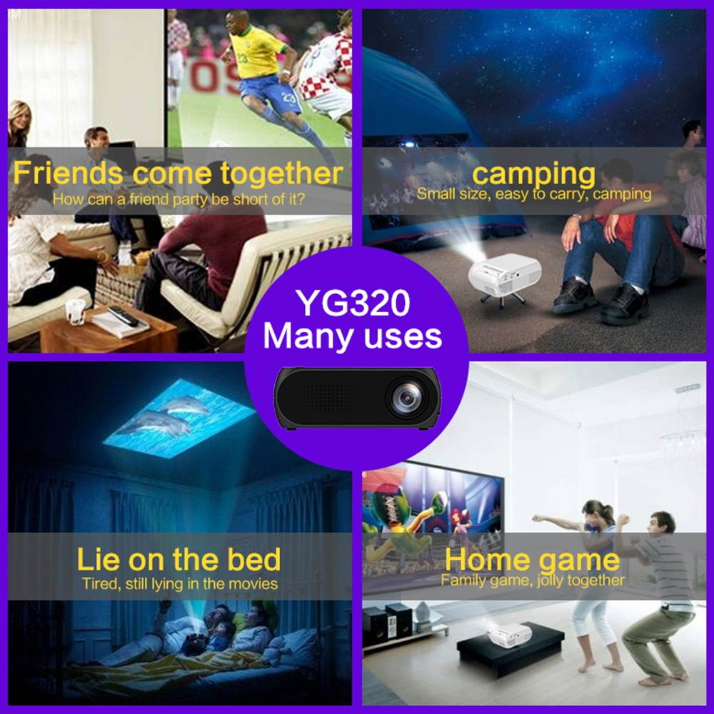 Aibecy YG320 Mini Portable LED Projector 1080P Supported 600 Lumens Multimedia Home Theater Video Projector Player with USB/TF/HD/AV/Audio Out Interface Remote Control