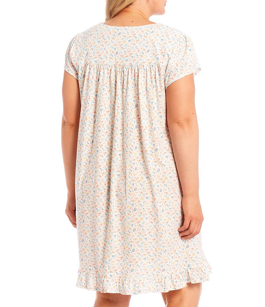 Eileen West Plus Floral Print Square Neck Jersey Knit Short Nightgown