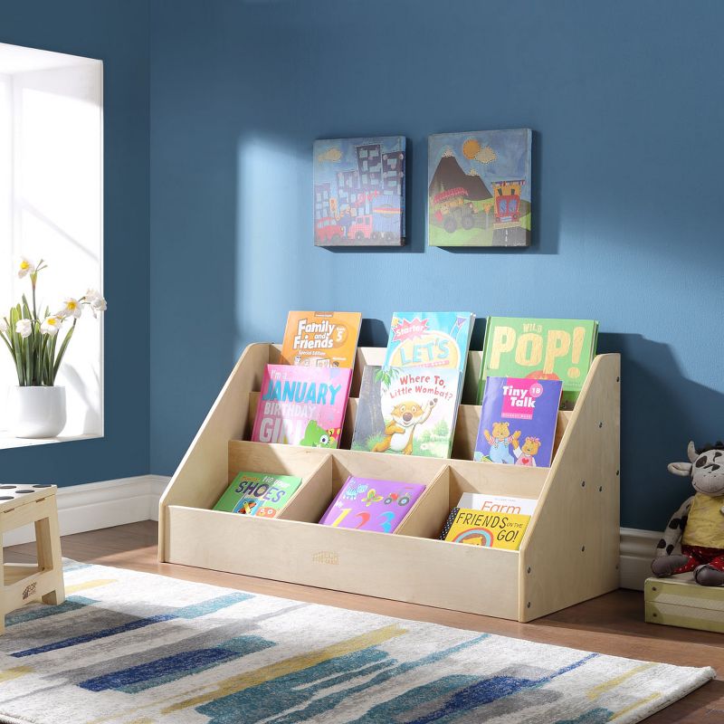 ECR4Kids Birch 5 Compartment Easy to Reach Book Display, Toddler Wooden Book Storage Rack, Natural