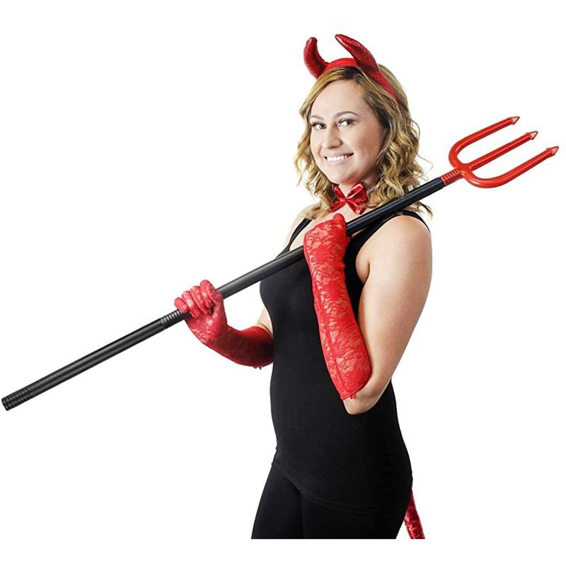 Blue Panda 5 Sets Halloween Red Devil Costume Accessory - Lace Gloves, Tail, Bow Tie, Headband, Pitchfork