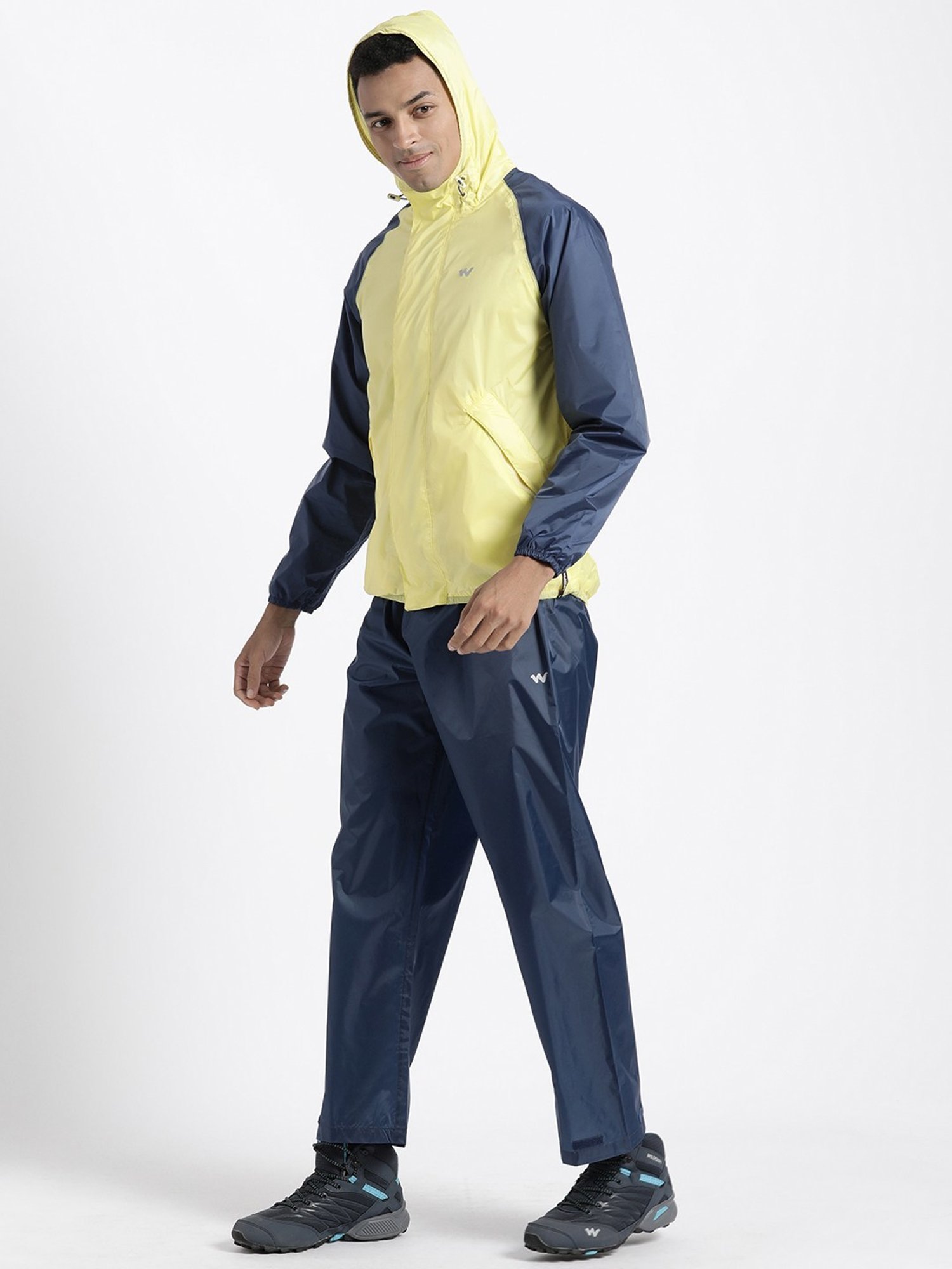 Wildcraft Lime & Navy Regular Fit Colour Block Rainwear Jacket