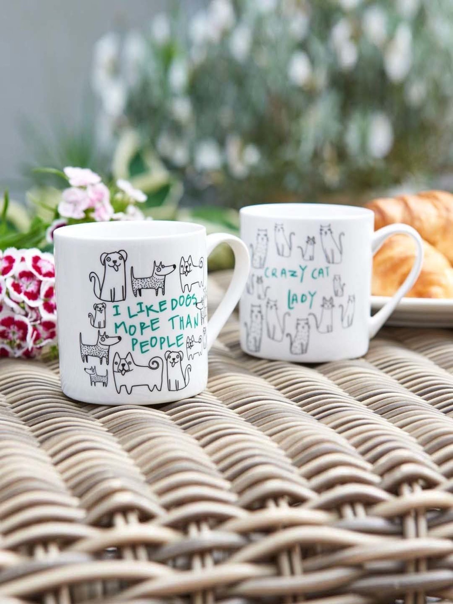 KitchenCraft White Ceramic Home Cat Can Mug (0.31 L) - Set of 2