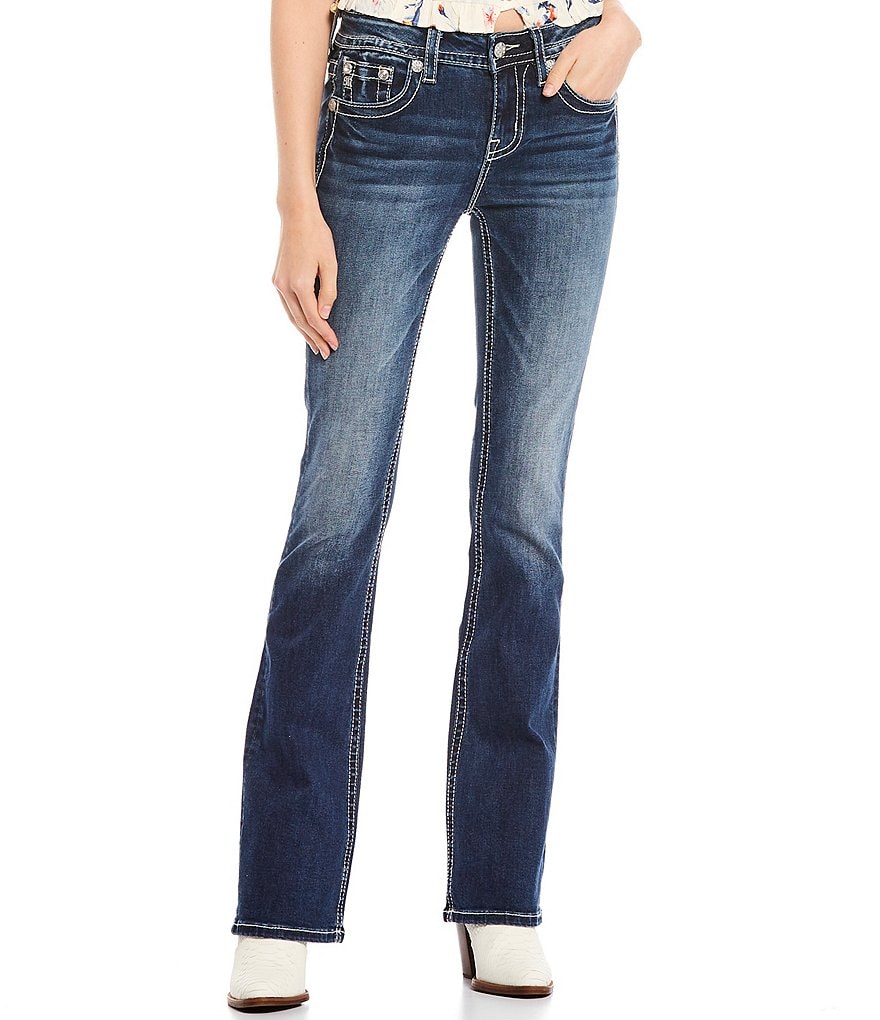 Miss Me Geometric Abract Embellished Pocket Bootcut Jeans