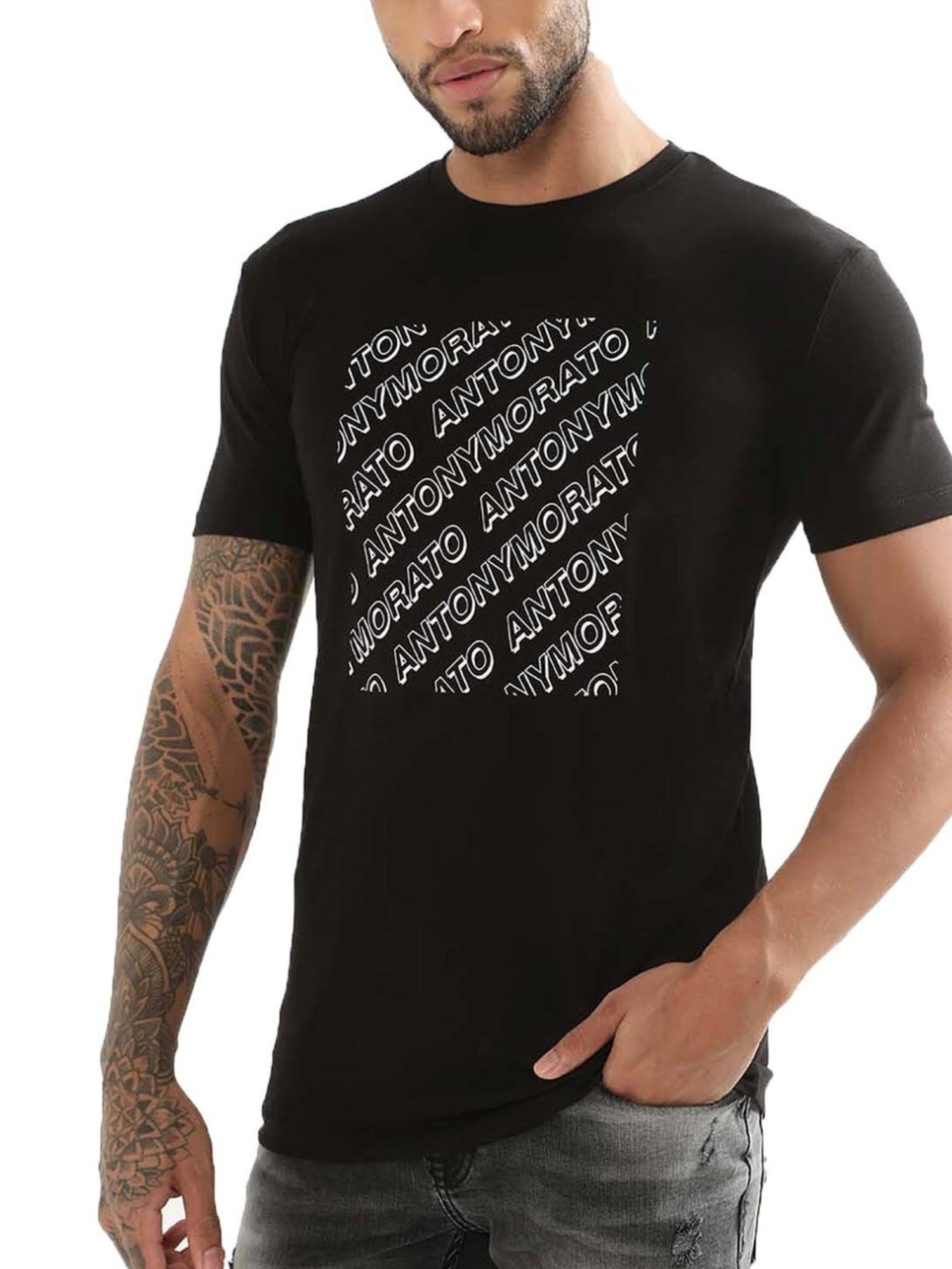 Antony Morato Black Slim Fit Printed T-Shirt