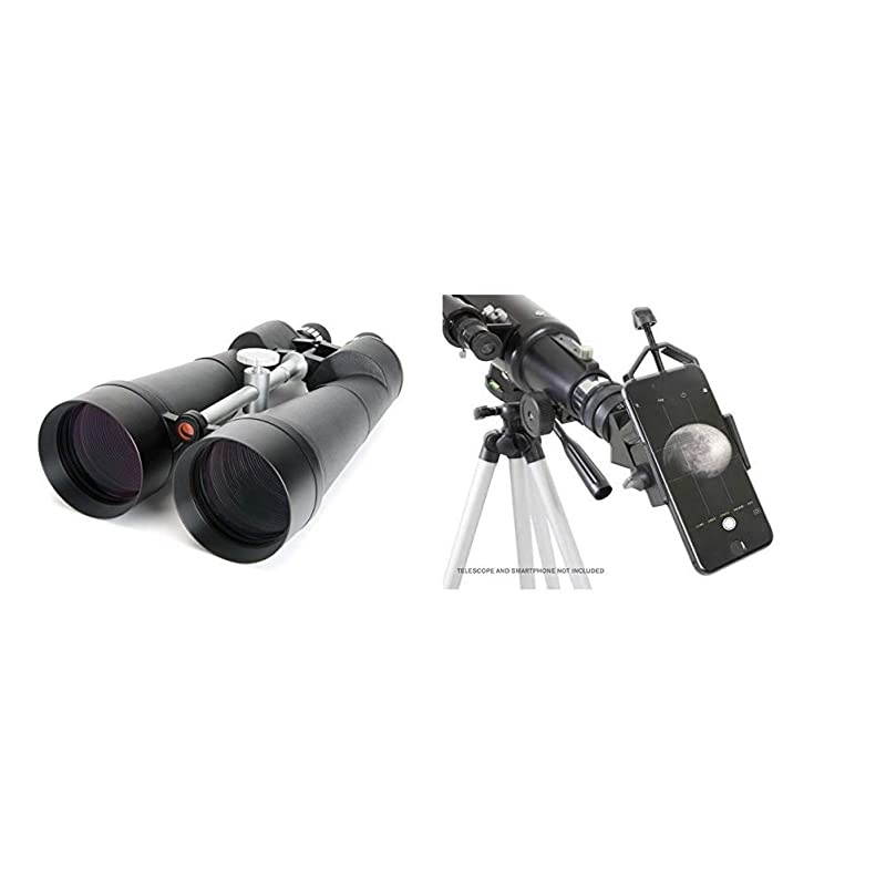 SkyMaster 25X100 Astro Binoculars with Deluxe Carrying case and  81035 Basic Smartphone Adapter 1.25" Capture Your Discoveries, Black
