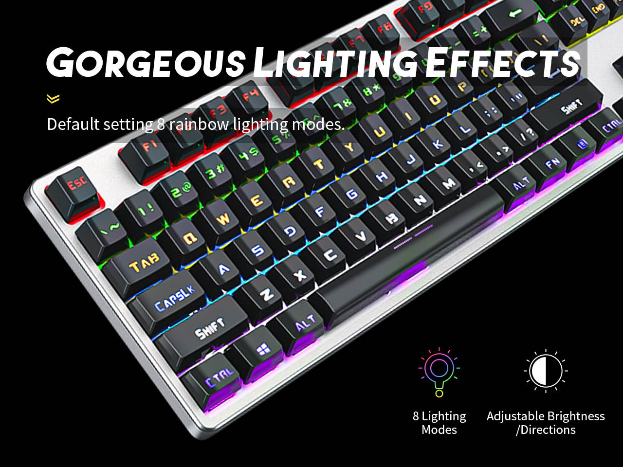KITCOM Mechanical Gaming USB Wired&nbsp;Keyboard&nbsp;with Brown&nbsp;Switch Tactile/Slightly Clicky, Rainbow LED Backlit Double-Shot Keycaps&nbsp;104 Keys Full Size Computer Laptop Keyboard for Windows PC/MAC Gamer