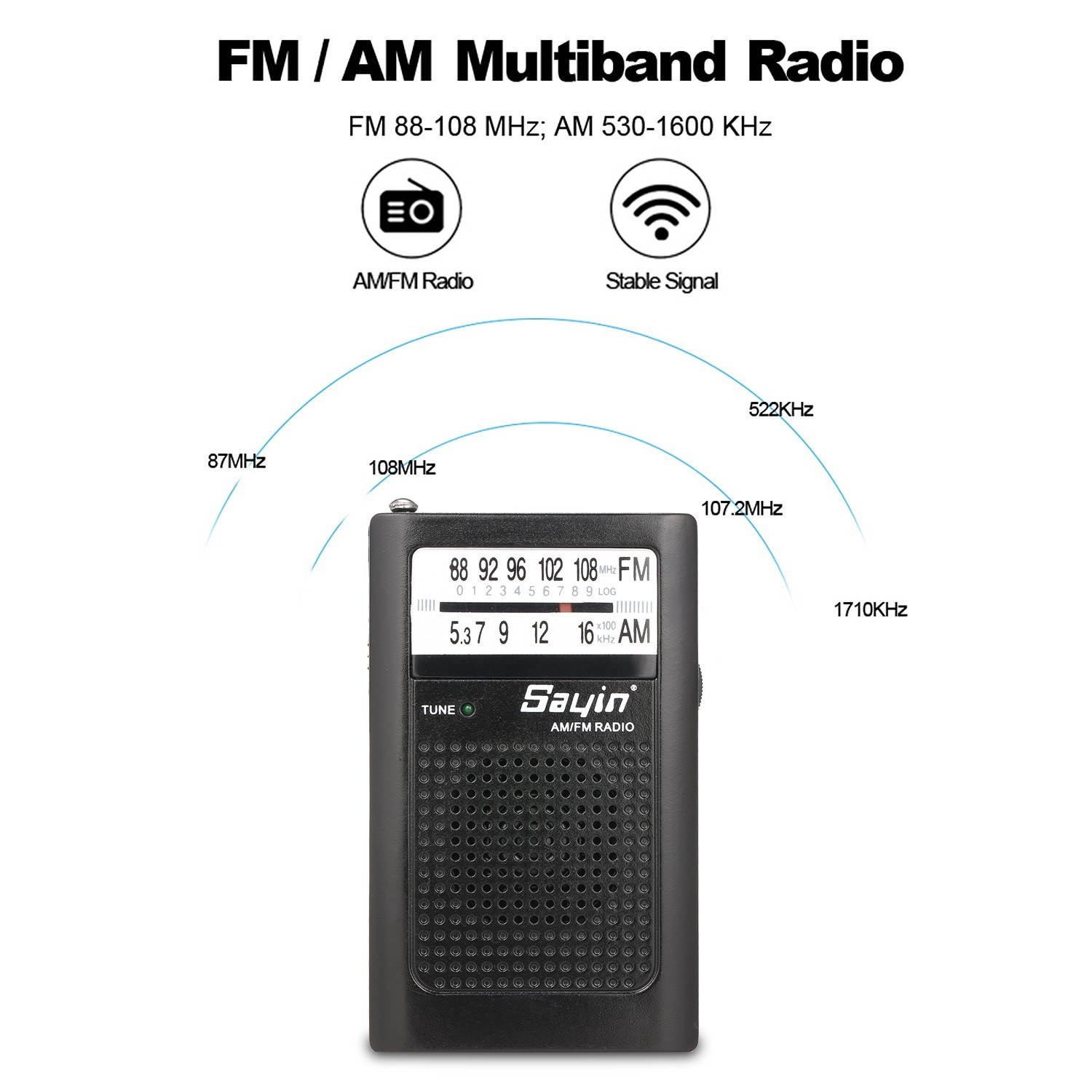 Mini AM FM Radio 2 Band Radio Receiver Portable Pocket Transistor Radio Built-in Speaker w/ Headphone Jack Telescopic Antenna