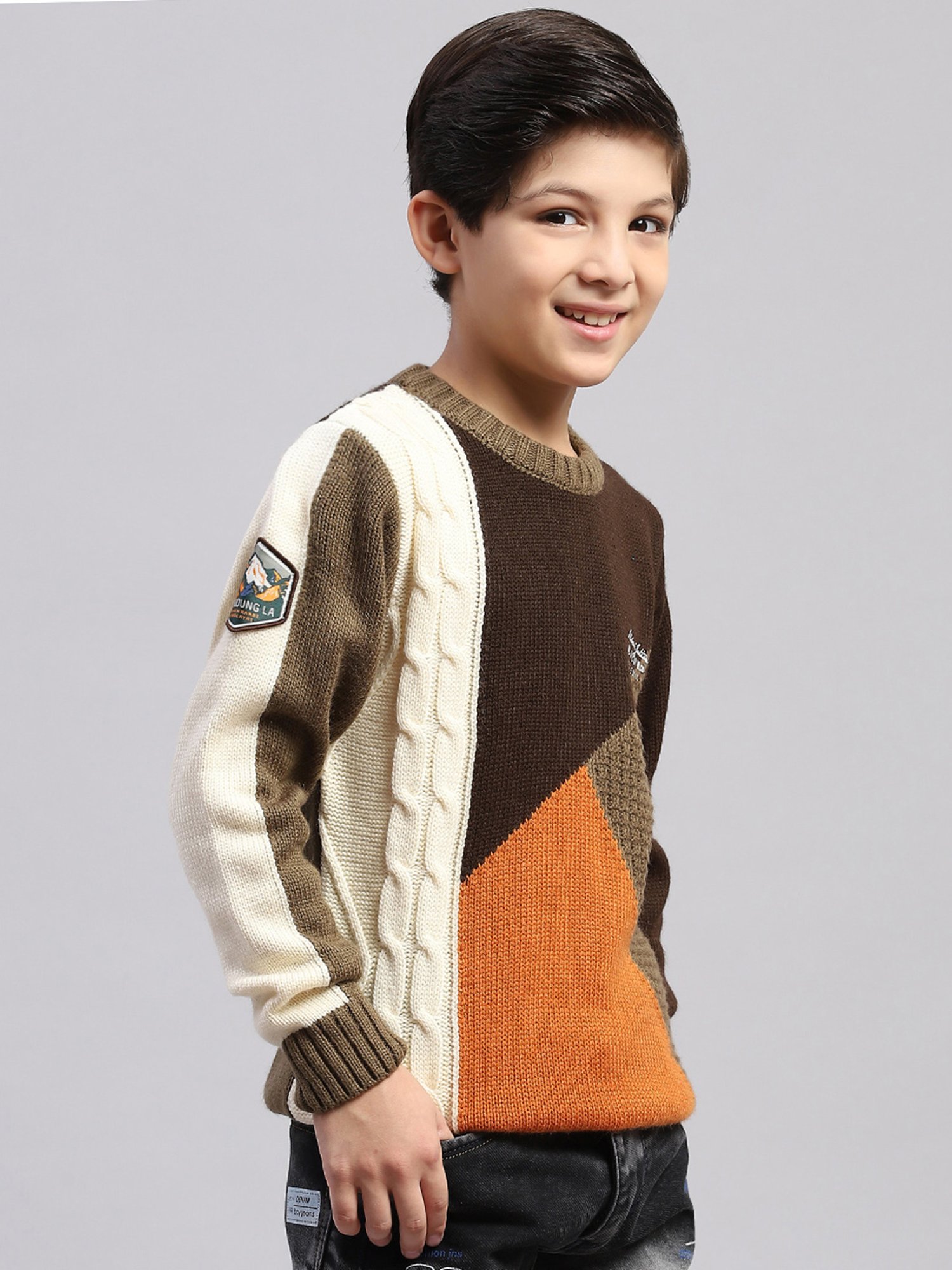 Monte Carlo Kids Multicolor Self Design Full Sleeves Sweater