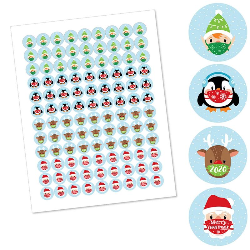 Big Dot of Happiness Merry Christmask - 2020 Quarantine Christmas Party Round Candy Sticker Favors - Labels Fit Hershey's Kisses (1 sheet of 108)