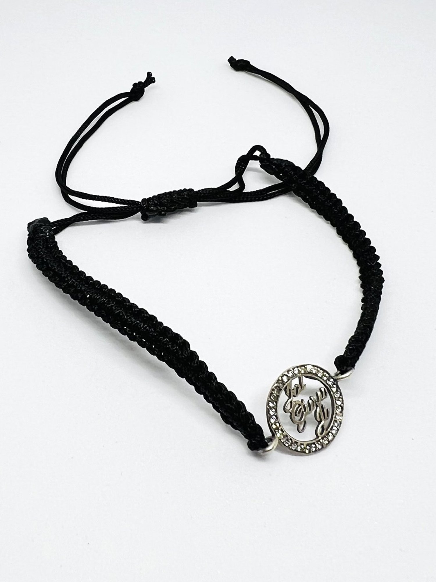 Arte Jewels 925 Silver Jai Guru Ji Initial Black Thread Adjustable Zirconia Bracelet for Women/Girls