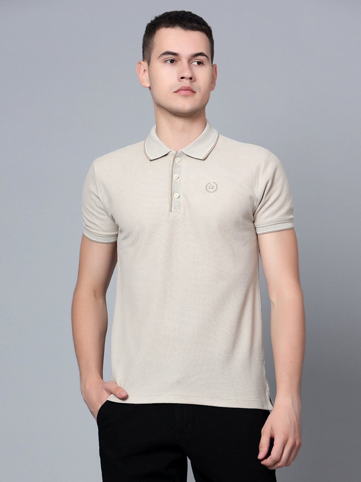 Cantabil Beige Cotton Regular Fit Polo T-Shirt